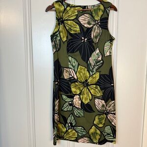 Connected Apparel Sheath Dress Green Floral Tropical Sleeveless Size 10
